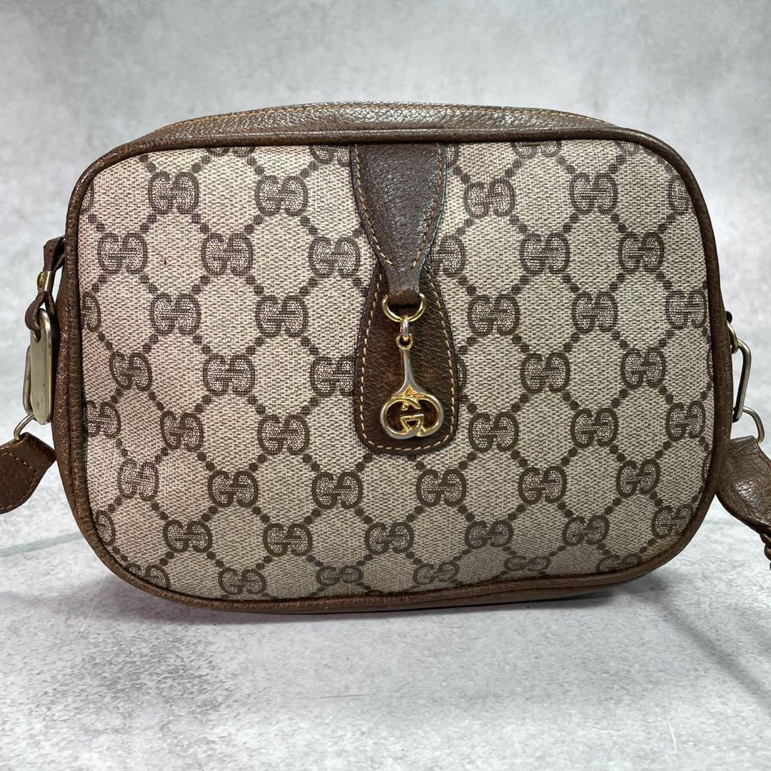 Gucci GG Shoulder Bag Brown Beige Leather Logo — view 2