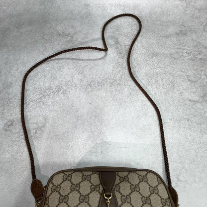 Gucci GG Shoulder Bag Brown Beige Leather Logo — view 4