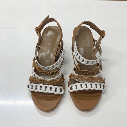 Hermes Romanza Leather Chaine D'ancre Strap Sandals Brown — view 4