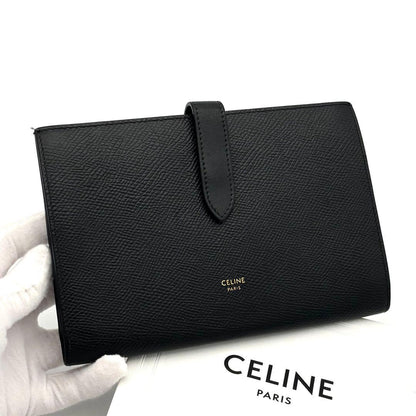 Celine Wallet Large Strap Black Leather