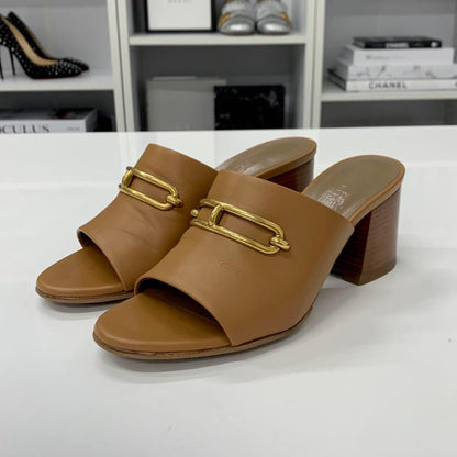 Hermes Camila Leather Roulis Buckle Sandals Brown — view 3