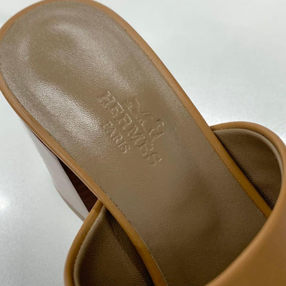 Hermes Camila Leather Roulis Buckle Sandals Brown — view 8