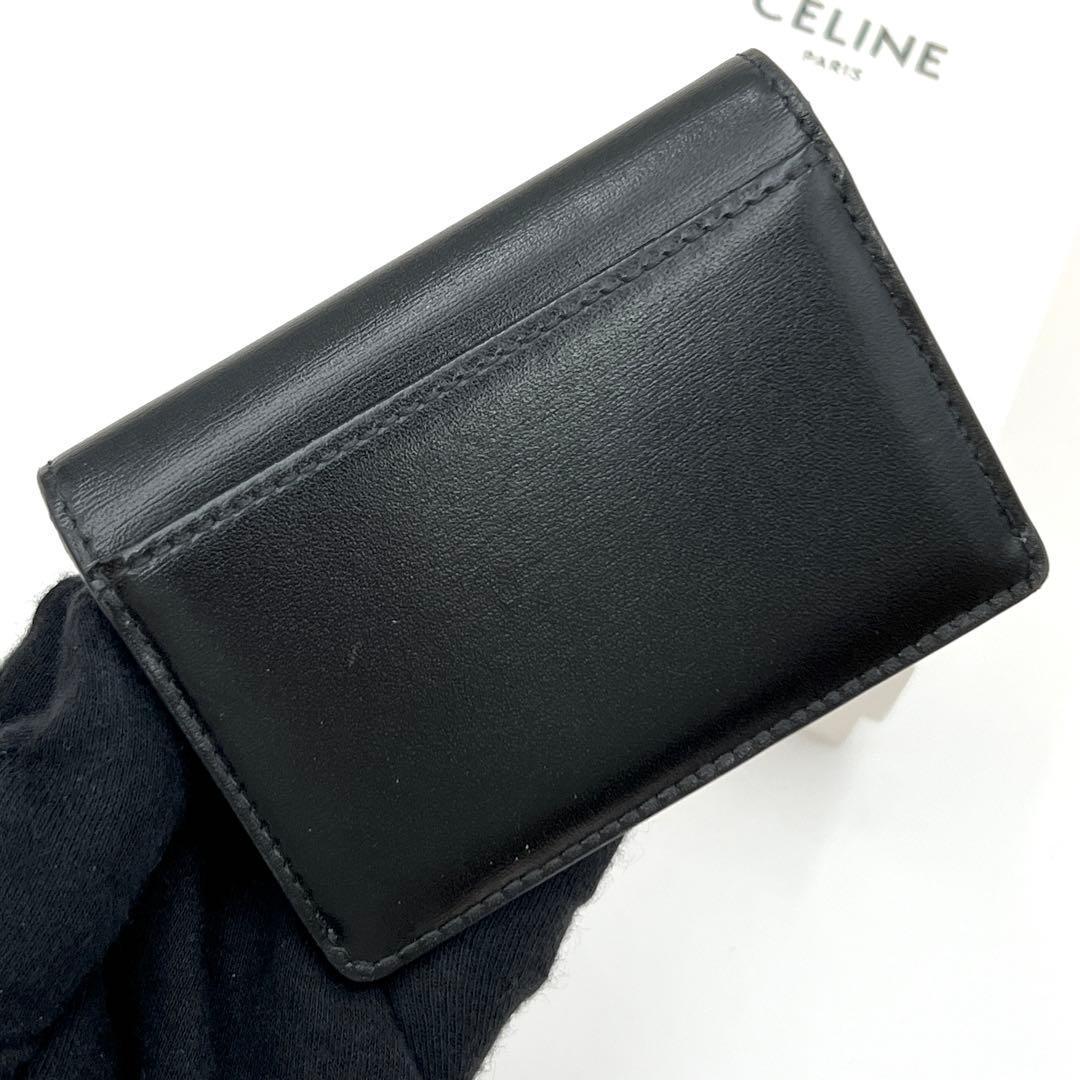 Celine Triomphe Card Case Black Leather Gold