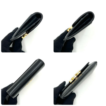 Celine Triomphe Card Case Black Leather Gold