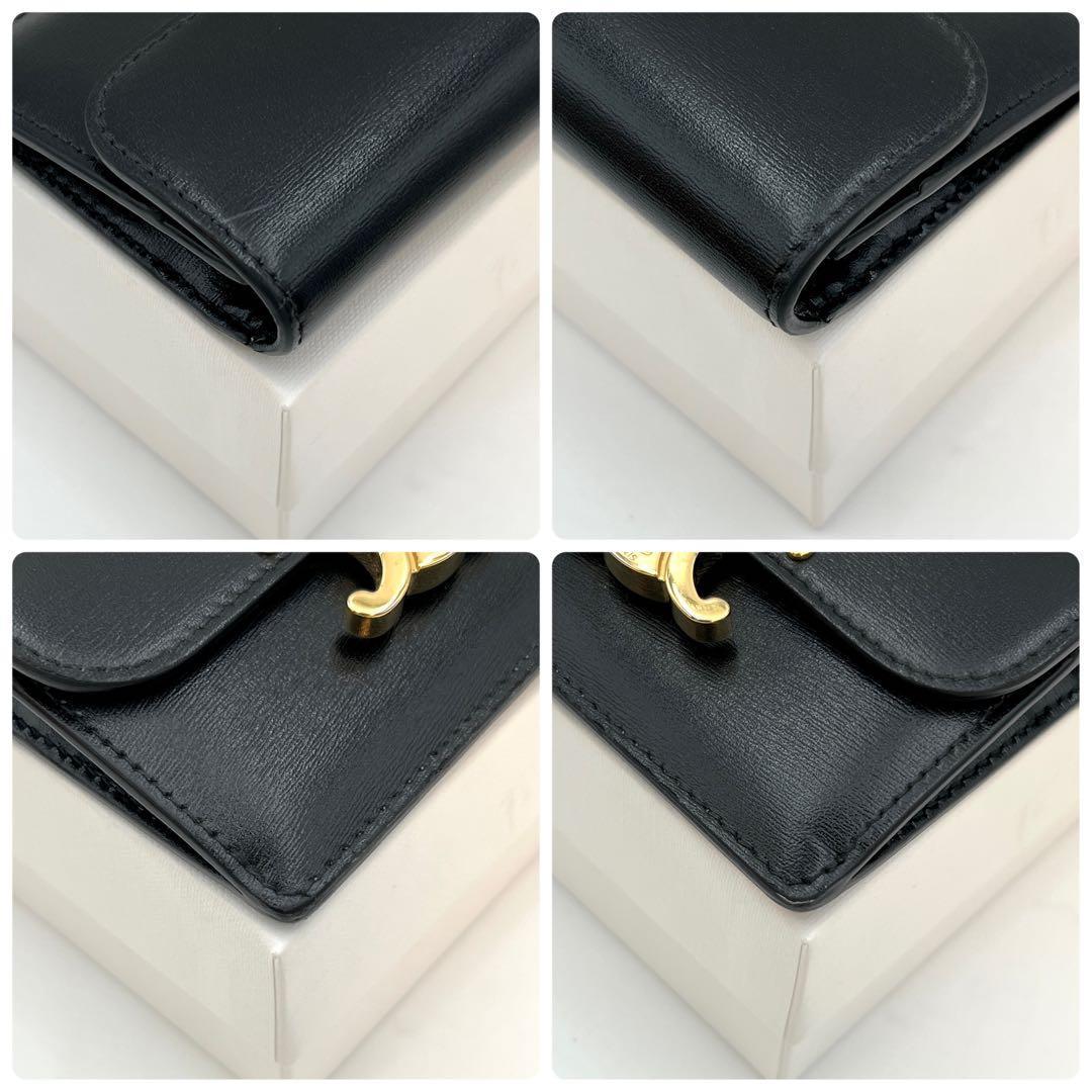 Celine Triomphe Card Case Black Leather Gold