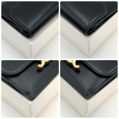 Celine Triomphe Card Case Black Leather Gold