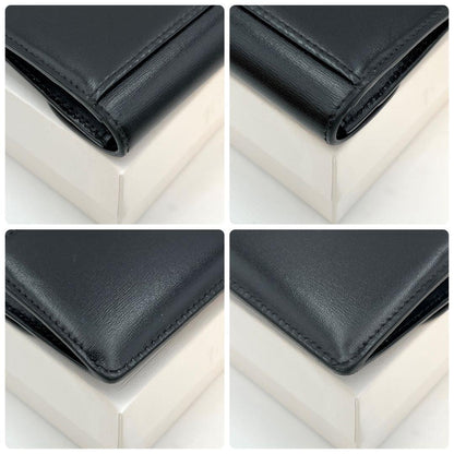 Celine Triomphe Card Case Black Leather Gold