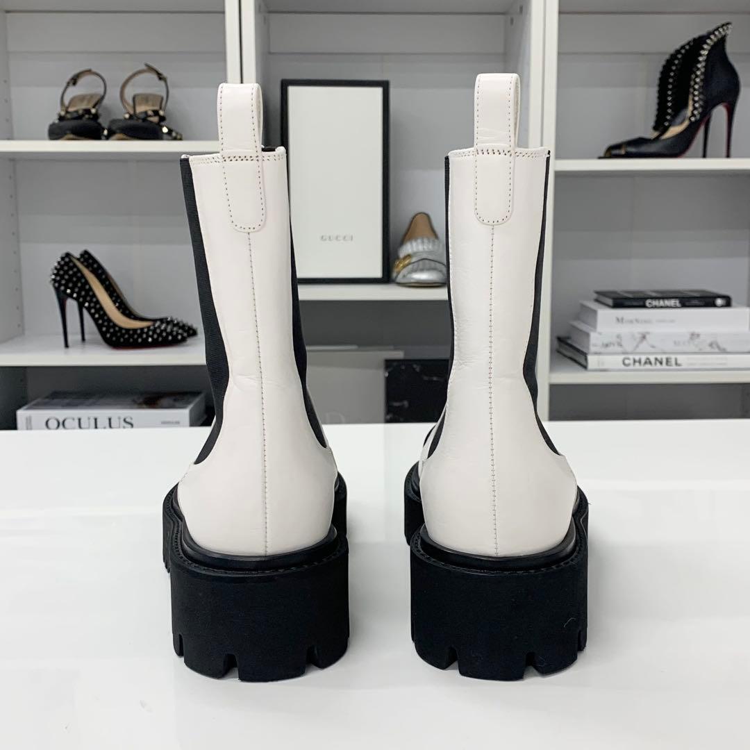 Chanel CC Logo Leather Patent Side Gore Short Boots White — view 6