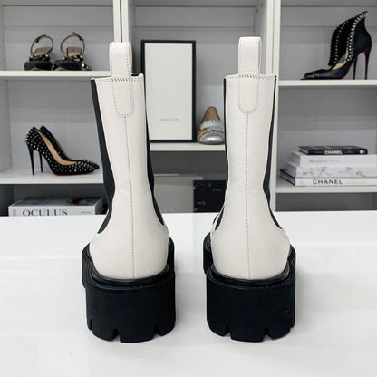 Chanel CC Logo Leather Patent Side Gore Short Boots White — view 6