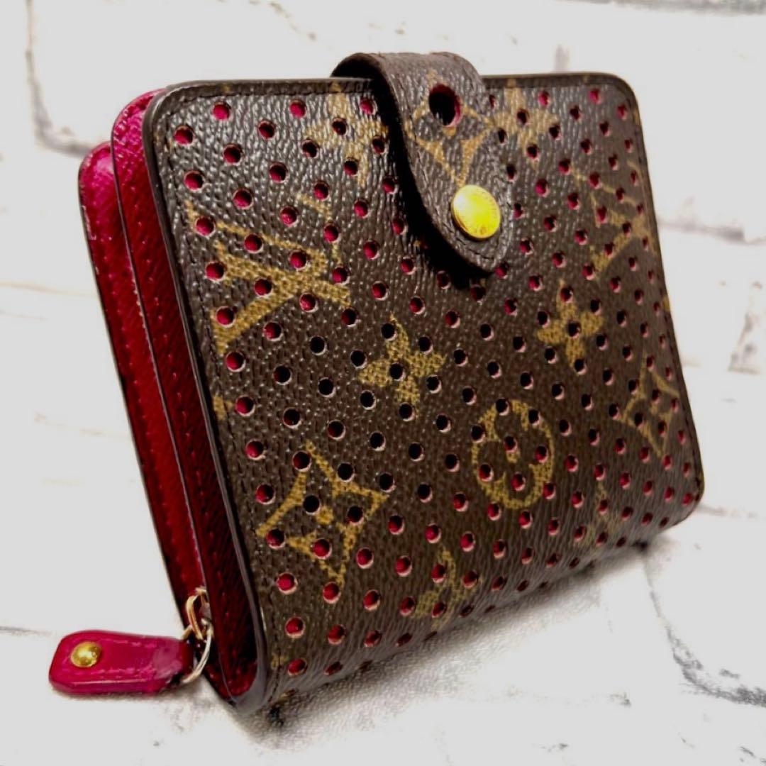 Louis Vuitton Monogram Perfo Compact Zip Fuchsia Pink Wallet