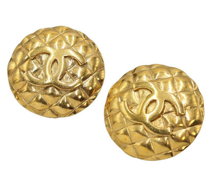Chanel Coco Mark Matelasse Pattern Round Earrings