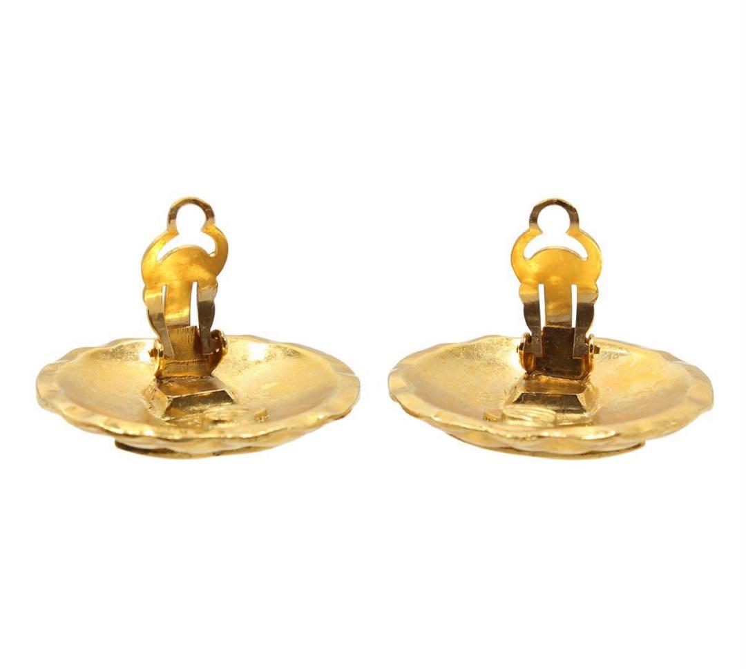 Chanel Coco Mark Matelasse Pattern Round Earrings