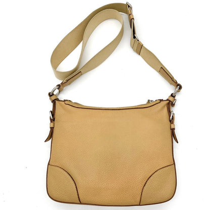 Prada Shoulder Bag Logo Jacquard Leather Beige