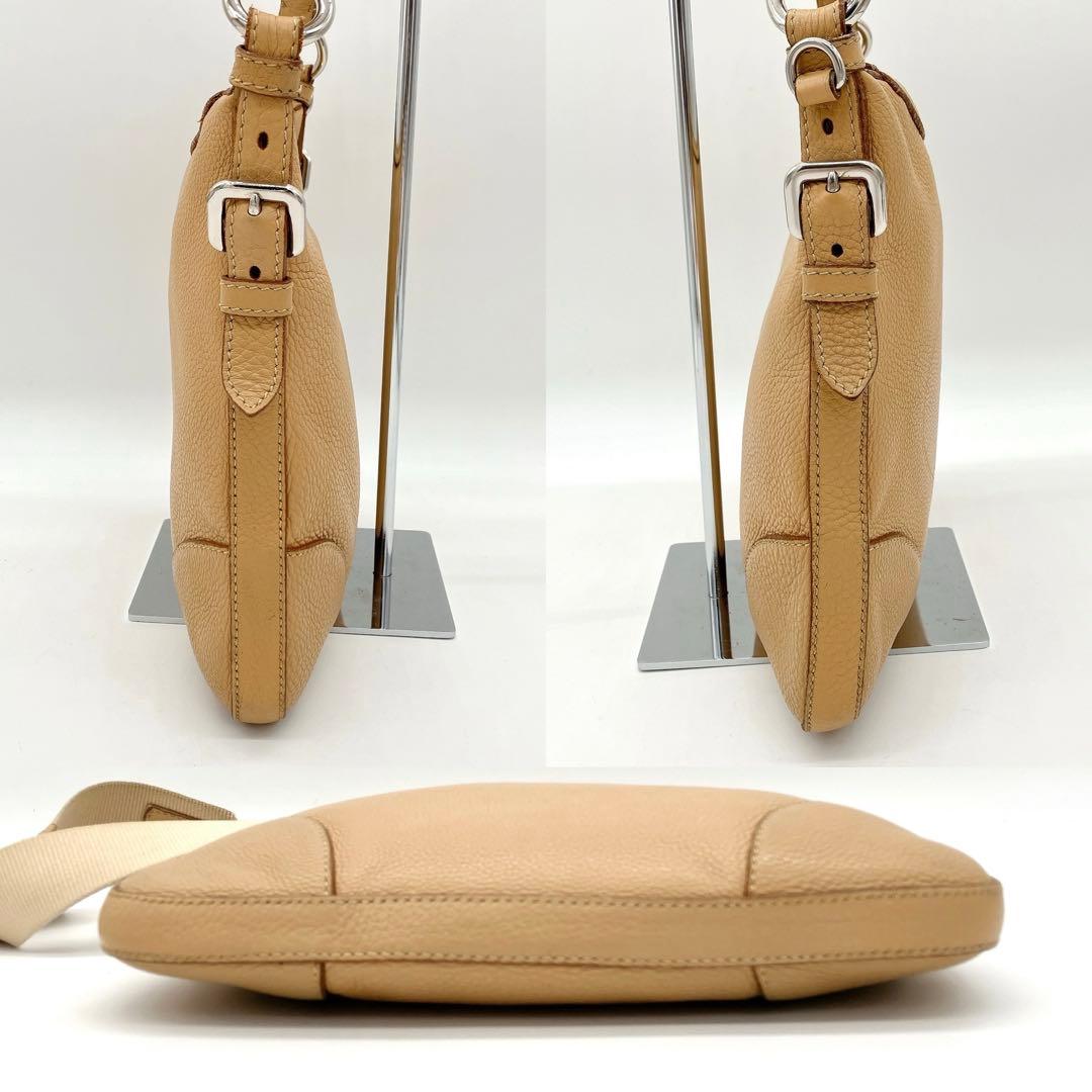 Prada Shoulder Bag Logo Jacquard Leather Beige