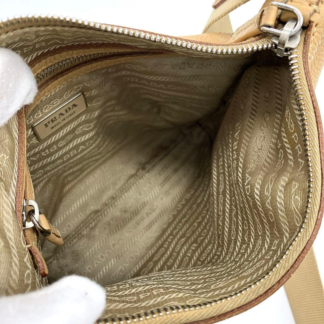Prada Shoulder Bag Logo Jacquard Leather Beige