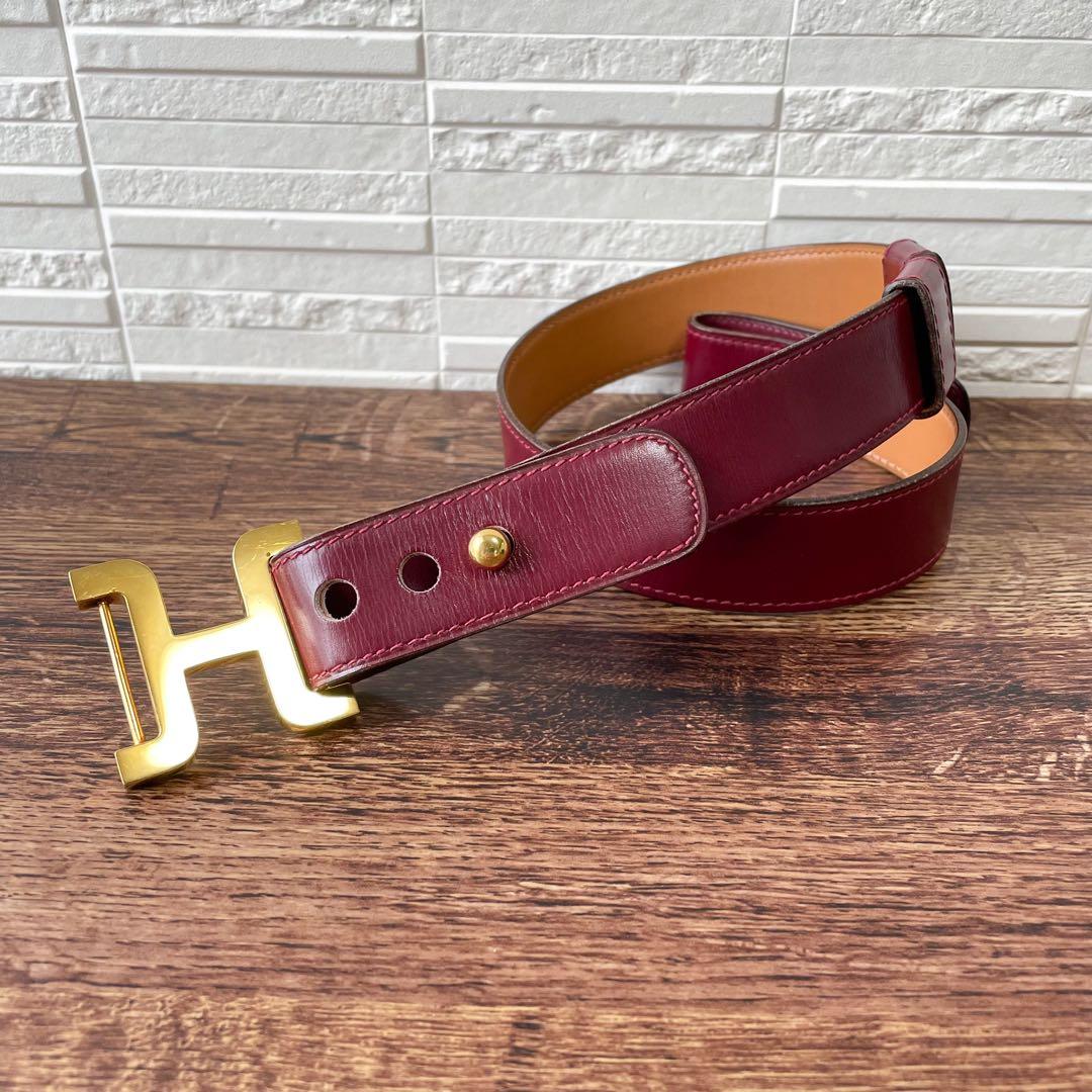 Hermes Leather Buckle Gold Belt Bordeaux — view 2