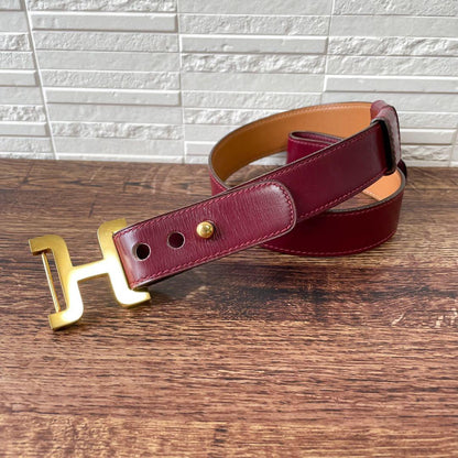 Hermes Leather Buckle Gold Belt Bordeaux — view 2