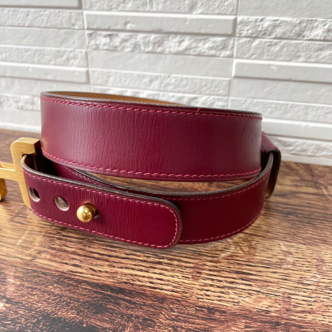 Hermes Leather Buckle Gold Belt Bordeaux — view 4