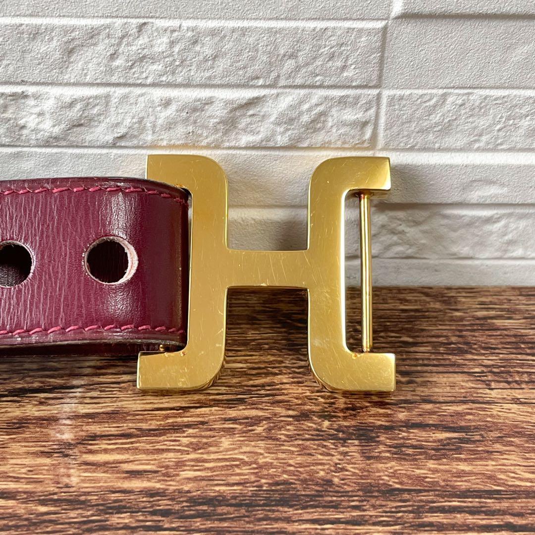 Hermes Leather Buckle Gold Belt Bordeaux — view 8