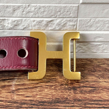 Hermes Leather Buckle Gold Belt Bordeaux — view 8