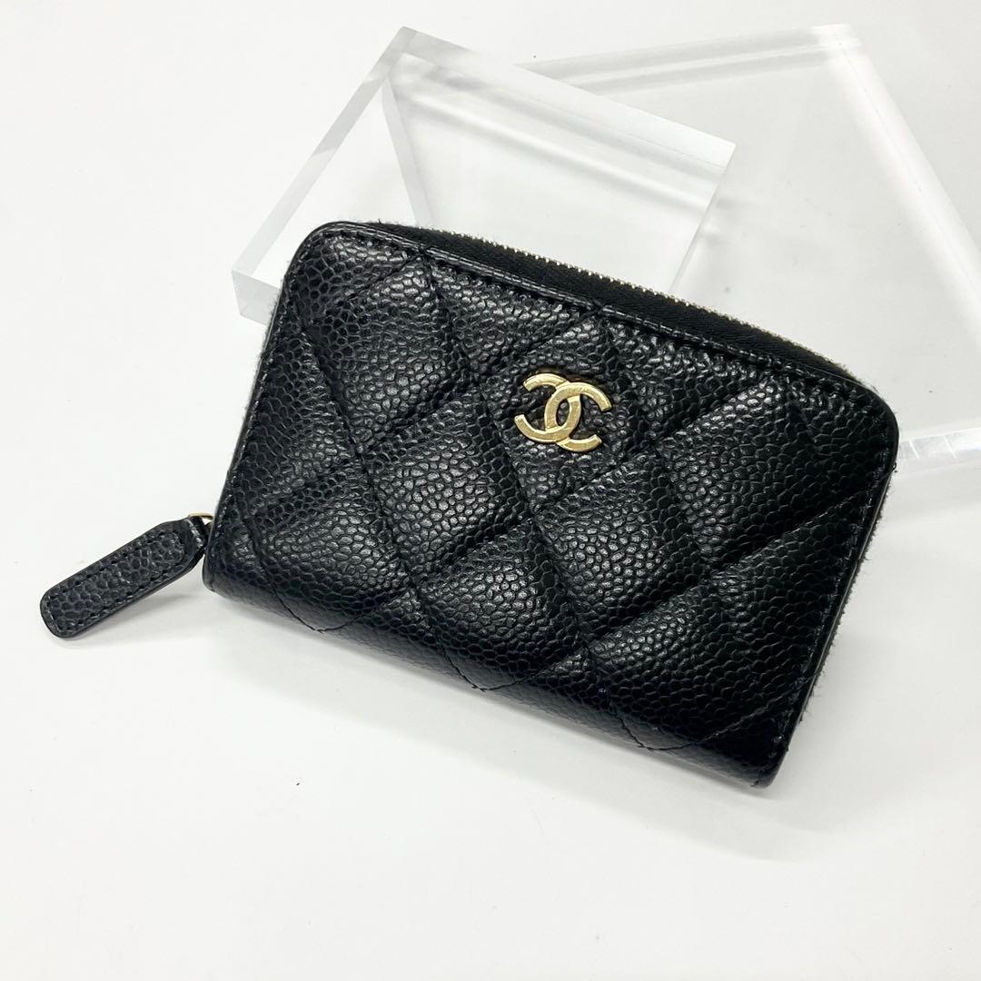 Chanel Caviar Leather CC Logo Zip Coin Purse Wallet Card Case