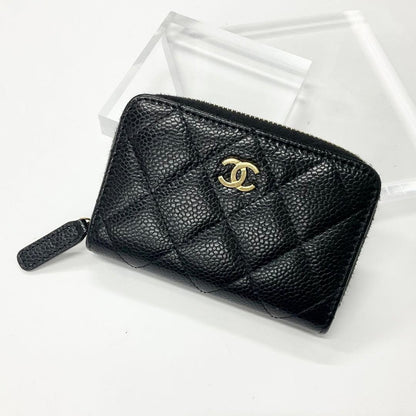 Chanel Caviar Leather CC Logo Zip Coin Purse Wallet Card Case