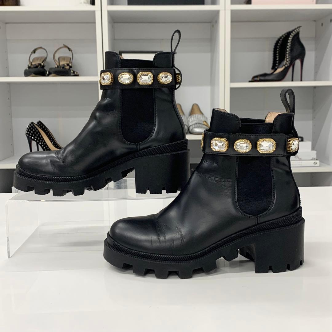 Gucci Leather Bijou GG Marmont Belt Side Gore Short Boots
