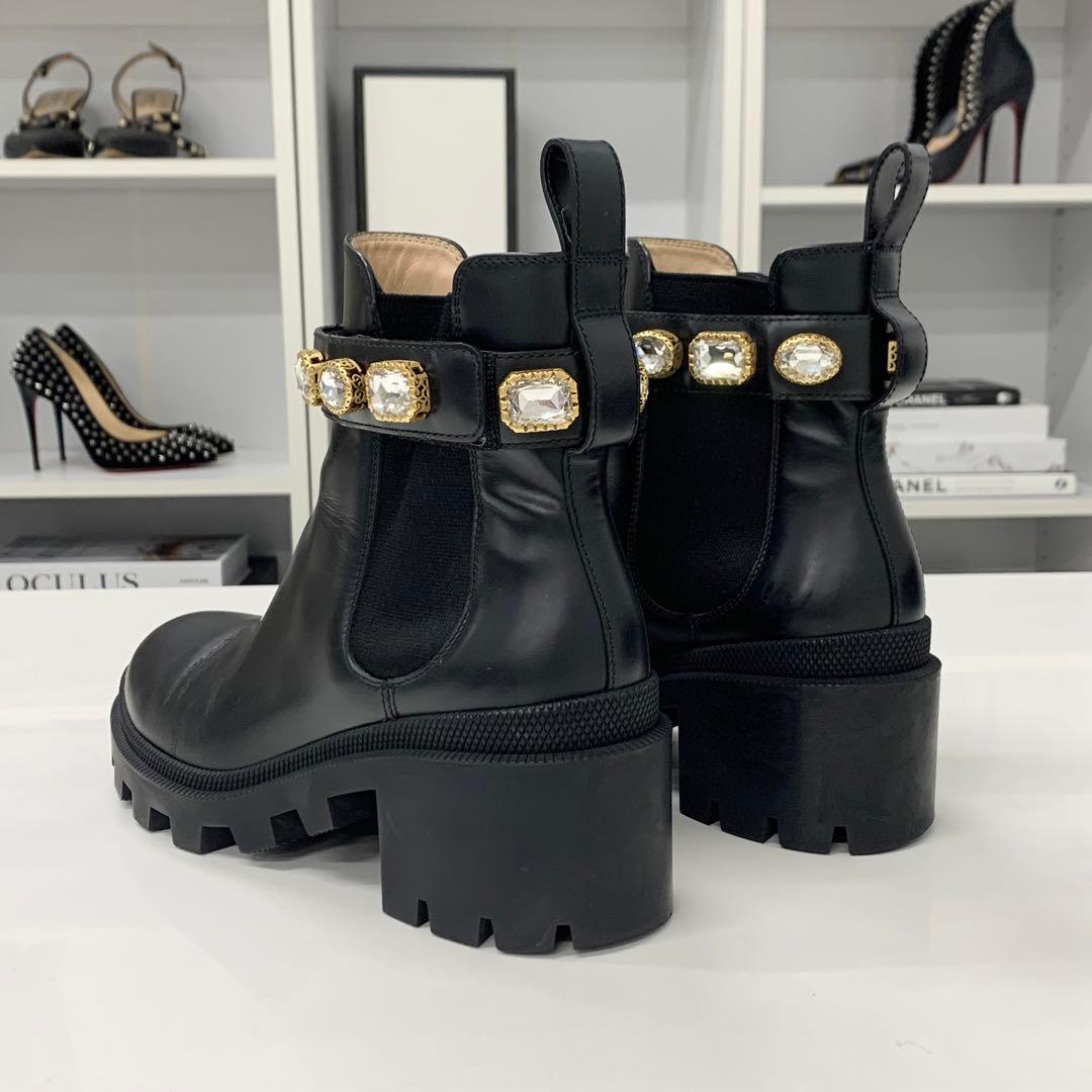 Gucci Leather Bijou GG Marmont Belt Side Gore Short Boots