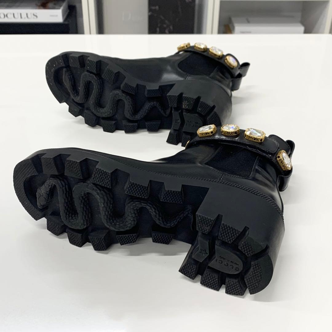 Gucci Leather Bijou GG Marmont Belt Side Gore Short Boots