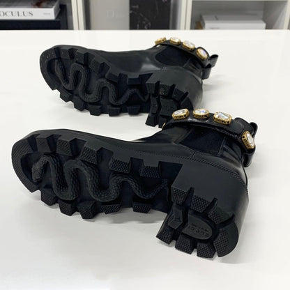 Gucci Leather Bijou GG Marmont Belt Side Gore Short Boots