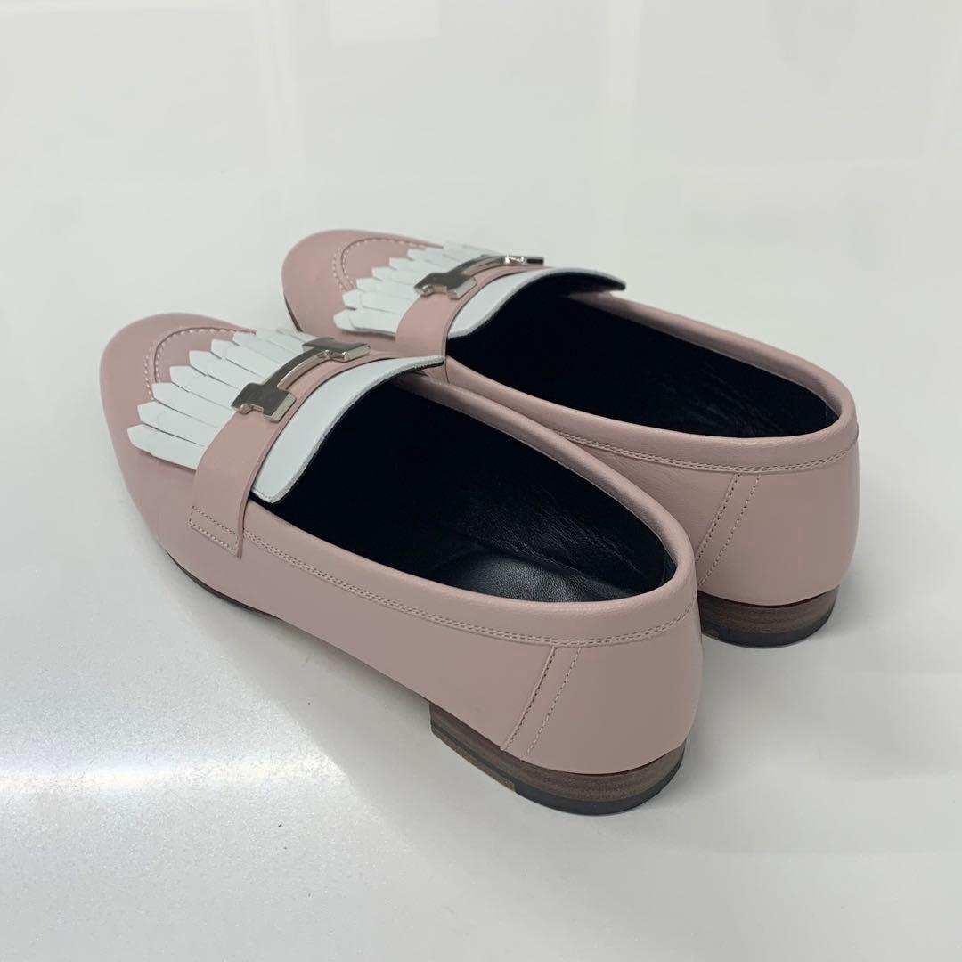 Hermes Royale Leather Fringe Loafers Pink White — view 4