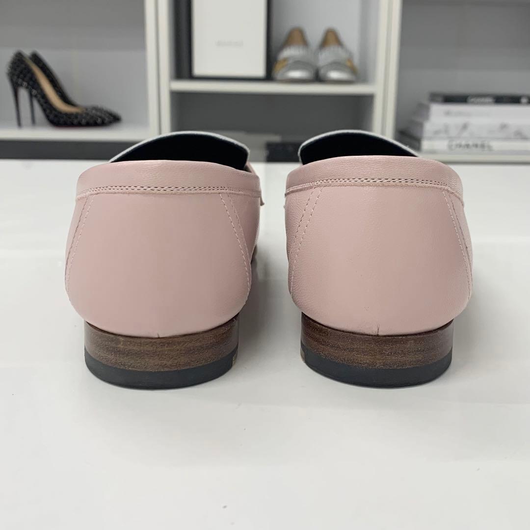 Hermes Royale Leather Fringe Loafers Pink White — view 5