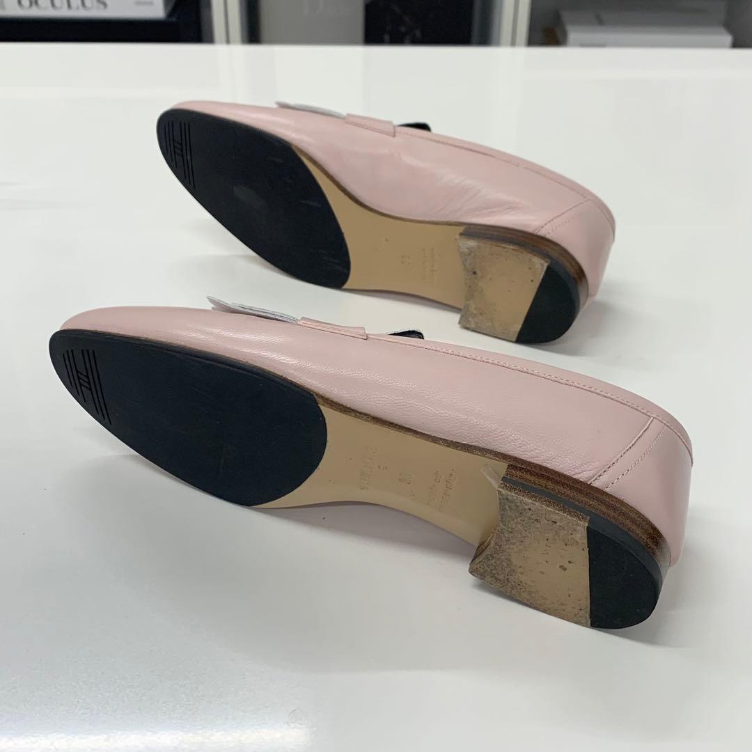 Hermes Royale Leather Fringe Loafers Pink White — view 6