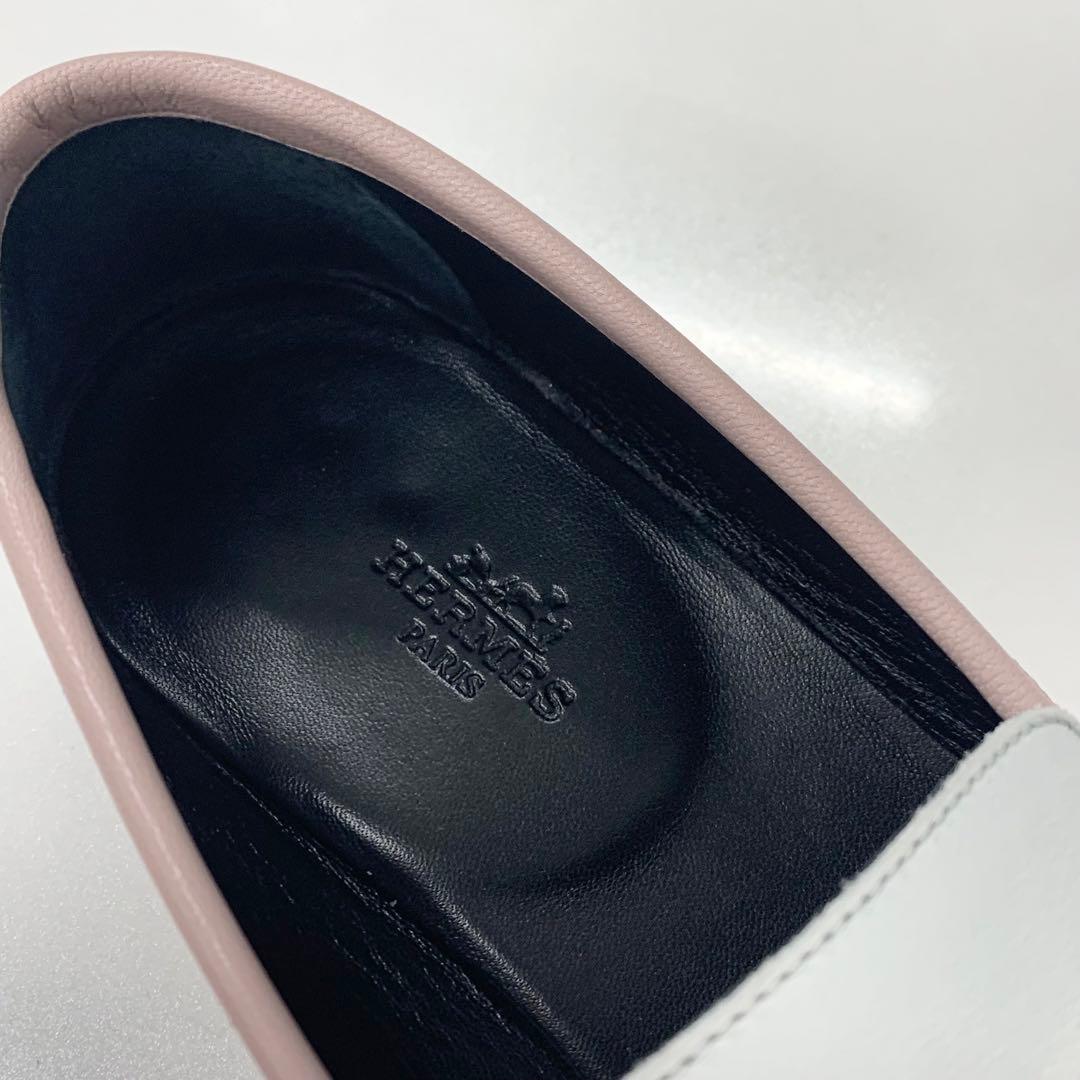 Hermes Royale Leather Fringe Loafers Pink White — view 7