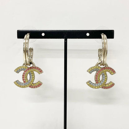 Chanel Earrings CC Logo Hoop Rhinestone Gold Multicolor — view 6