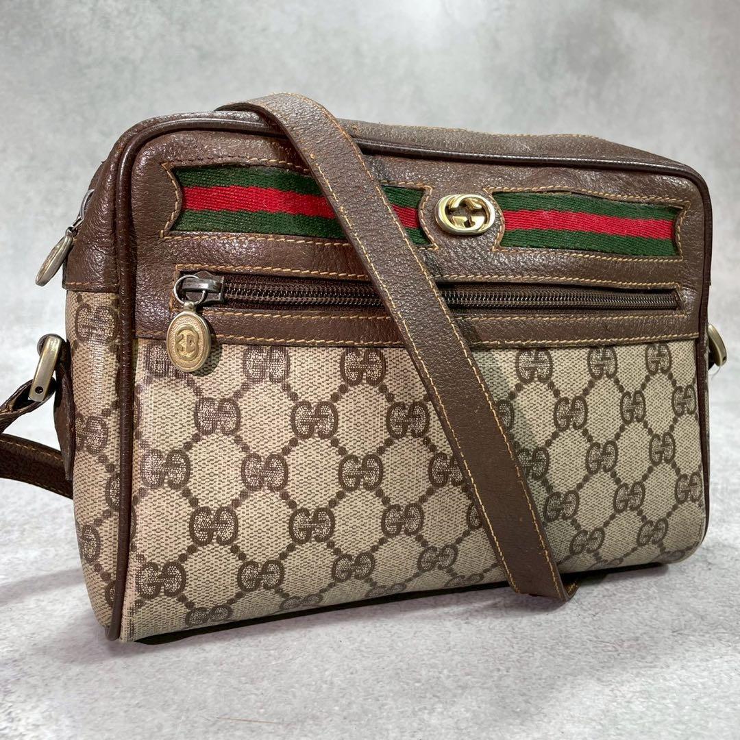 Gucci GG Sherry Line Shoulder Bag Brown Leather
