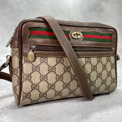 Gucci GG Sherry Line Shoulder Bag Brown Leather