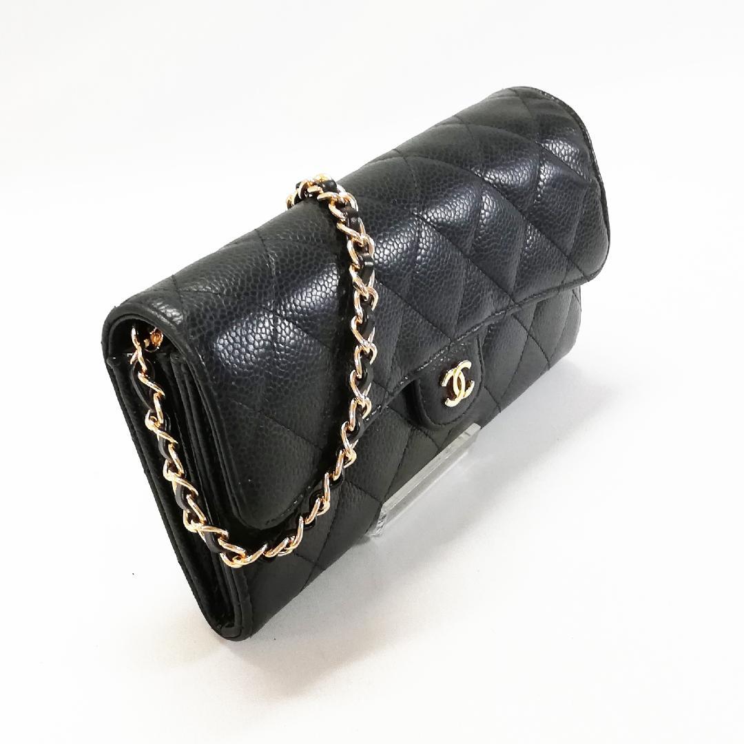 Chanel Caviar Leather Quilted Wallet Black Gold — view 2