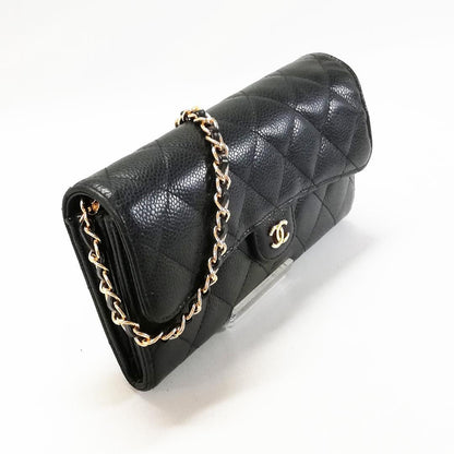 Chanel Caviar Leather Quilted Wallet Black Gold — view 2