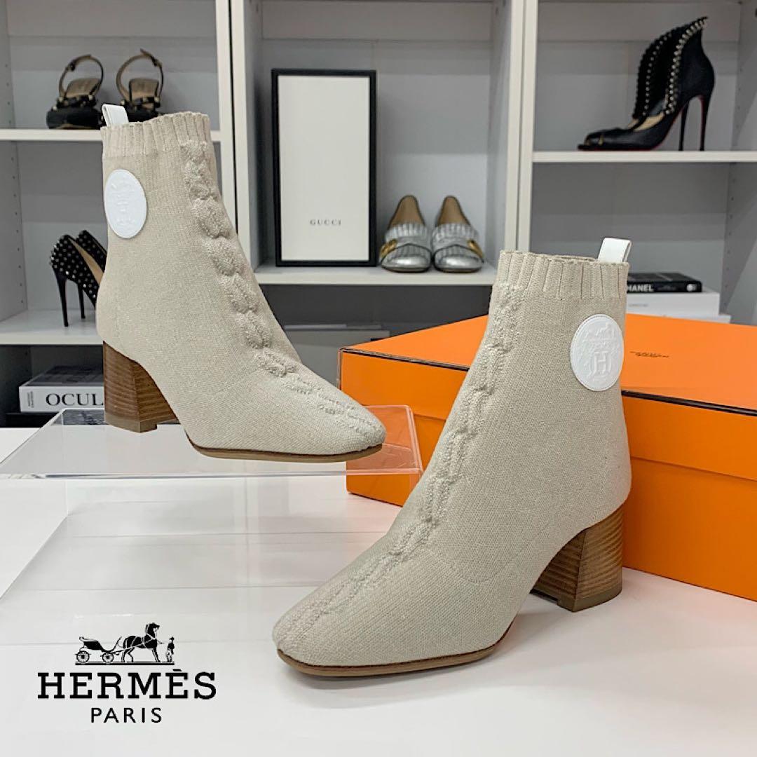 Hermes Volver Knit Leather Ex-Libris Short Boots