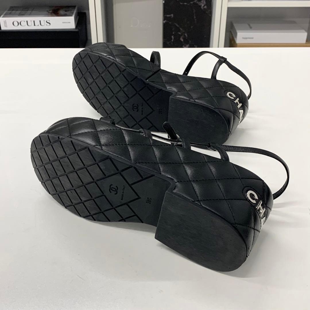 Chanel Quilted CC Logo Leather Strap Platform Sandals Black — view 7