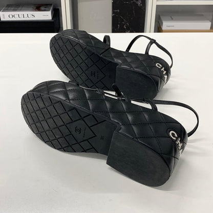 Chanel Quilted CC Logo Leather Strap Platform Sandals Black — view 7