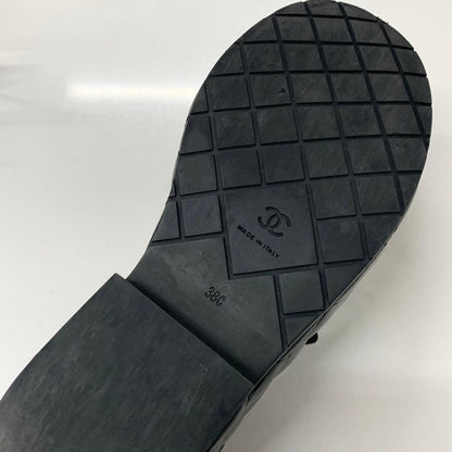 Chanel Quilted CC Logo Leather Strap Platform Sandals Black — view 9