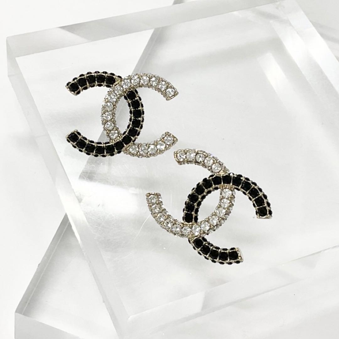 Chanel Earrings CC Logo Rhinestone Gold