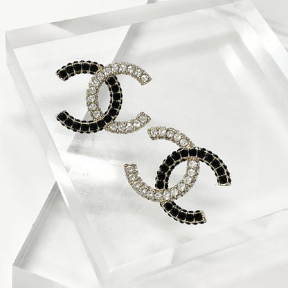 Chanel Earrings CC Logo Rhinestone Gold
