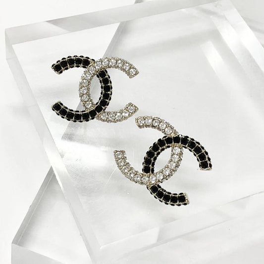 Chanel Earrings CC Logo Rhinestone Gold