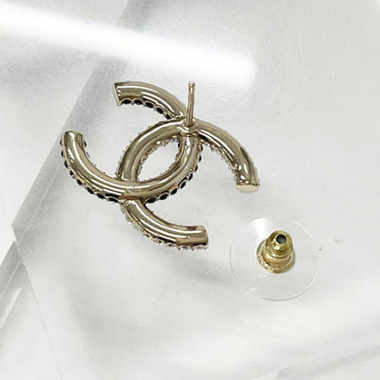 Chanel Earrings CC Logo Rhinestone Gold — view 4
