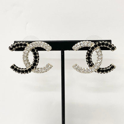 Chanel Earrings CC Logo Rhinestone Gold — view 6