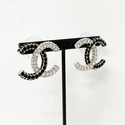 Chanel Earrings CC Logo Rhinestone Gold — view 7
