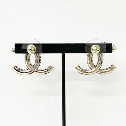 Chanel Earrings CC Logo Rhinestone Gold — view 8